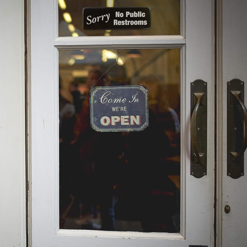 Sorry No Public Restroom Sign: Easy to Mount Informative Plastic Sign with Symbols 9x3, Pack of 3 (Black)