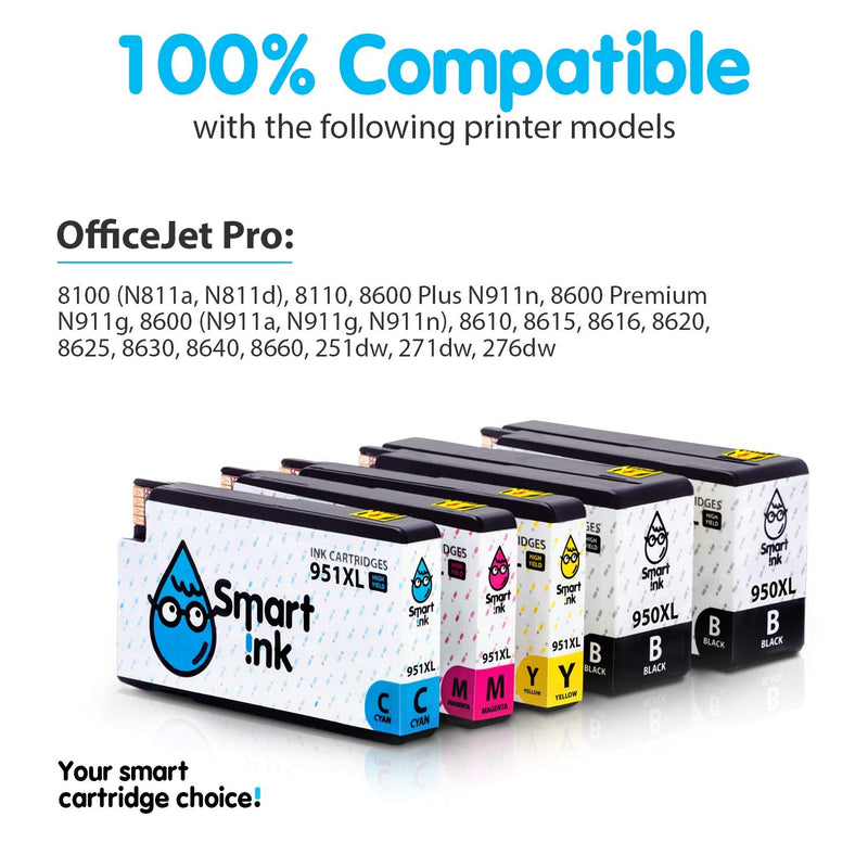 Smart Ink Compatible Ink Cartridge Replacement for HP 951 XL 950 XL (2BK&C/M/Y 5 Pack Combo) for Officejet Pro 8100 8110 8600 8600 Plus 8600 Premium 8610 8620 8615 8616 8625 8630 8640 8660 251dw 276dw