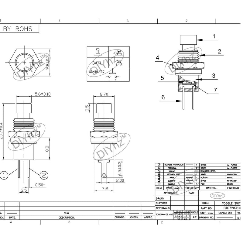 DIYhz Momentary Push Button Switch, 1A 250VAC SPST Mini Pushbutton Switches Normally Open(NO) Red Cap - 20pcs NO-20