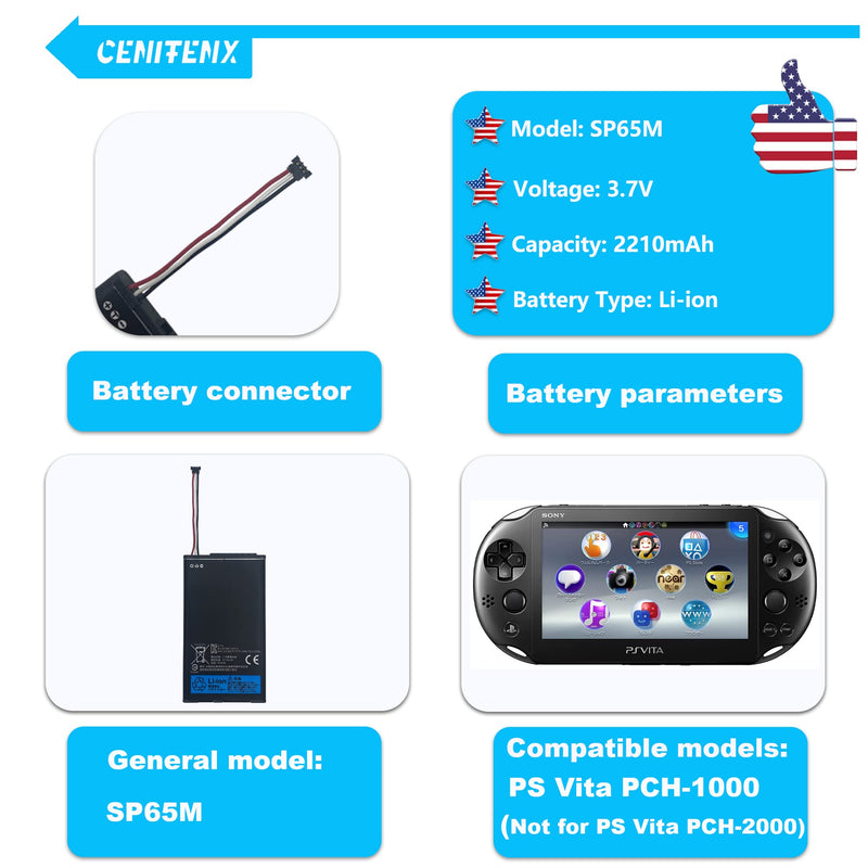CENIFENX SP65M 3.7V 2210mAh Battery Replacement for Sony Playstation PS Vita PCH-1001 PCH-1101 1003 1103 Battery, with Repair Tool Kit