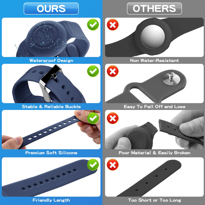 Waterproof Air Tag Bracelet for Kids(2 Pack), Soft Silicone Air Tag Hidden Wristband Kids, Lightweight GPS Tracker Compatible with Apple AirTag Watch Band for Child (Black & Navy Blue) Black & Navy Blue