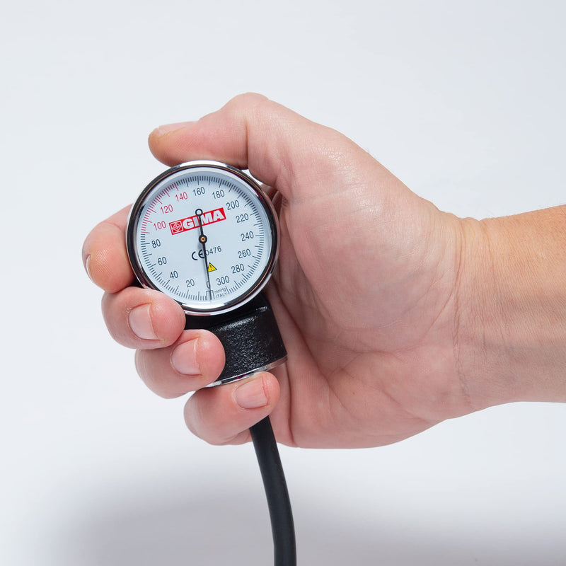 Gima - Conventional YTON aneroid blood pressure monitor with built-in etioscope, Velcro cuff made of nylon, manual adjustment, rubber ball with chrome-plated valve Blood pressure monitor with built-in stethoscope Black