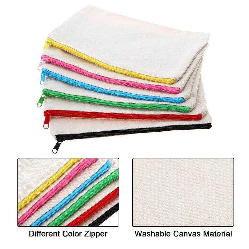 12 Pieces Multipurpose Canvas Cosmetic Bag Makeup Pouches with Zipper Canvas Bag Blank Makeup Bag Plain Pencil Pouch Travel Toiletry Bag for Women Girls DIY Medium (12 Count)