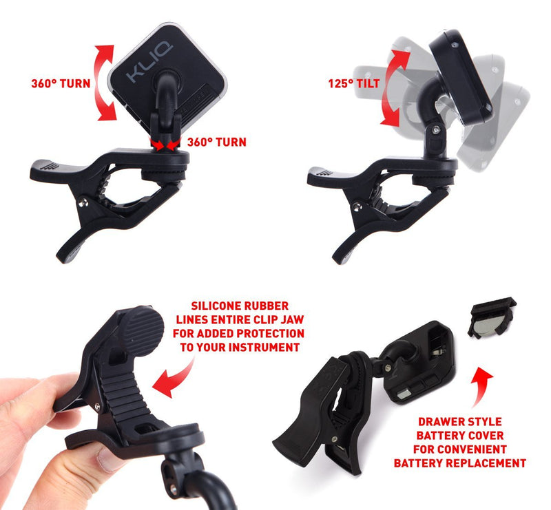 KLIQ UberTuner - Professional Clip-On Tuner for All Instruments (multi-key modes) - with Guitar, Ukulele, Violin, Bass & Chromatic Tuning Modes (also for Mandolin and Banjo)