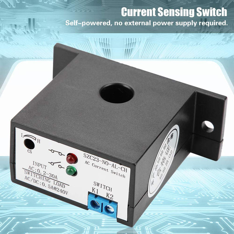 Heayzoki Normally Open Current Sensing Switch Adjustable AC 0.2-30A SZC23-NO-AL-CH,Current Sensing Relay Switch,Self-Powered, No External Power Supply Required.