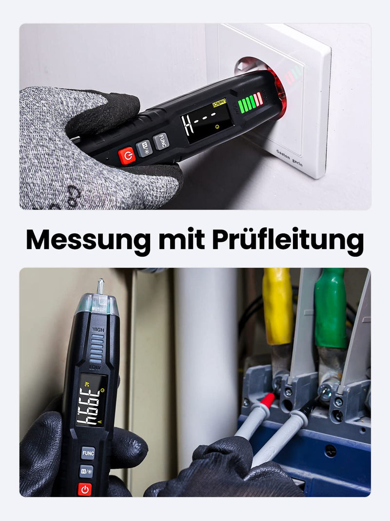 Smart multimeter digital/non-contact two-pole voltage tester, battery tester, continuity tester, phase tester, current tester, voltmeter, ammeter, rotating field measuring device for vehicles, household cars, KAIWEETS ST100