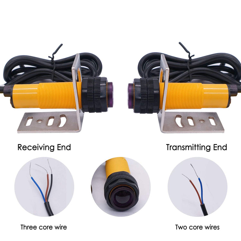 Taiss/ 1 Pair Photoelectric Sensor M18 Infrared Ray Through-Beam Reflection Optical Photoelectric Switch Sensor NPN NO 6-36VDC Proximity Switch Inductive Distance 5M with mounting Bracket E3F-5DN1-2Z