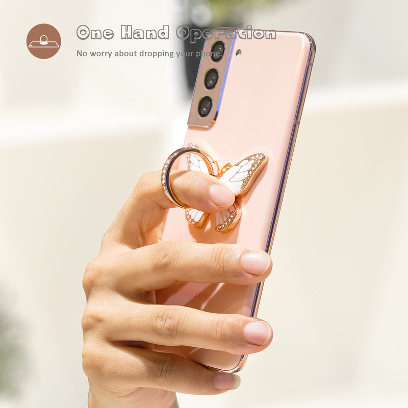 Butterfly Cell Phone Ring Holder Stand, 360°Rotation Metal Finger Kickstand, Compatible with iPhone, Samsung Galaxy, and Smartphone (Silver Purple Clear) silver purple clear