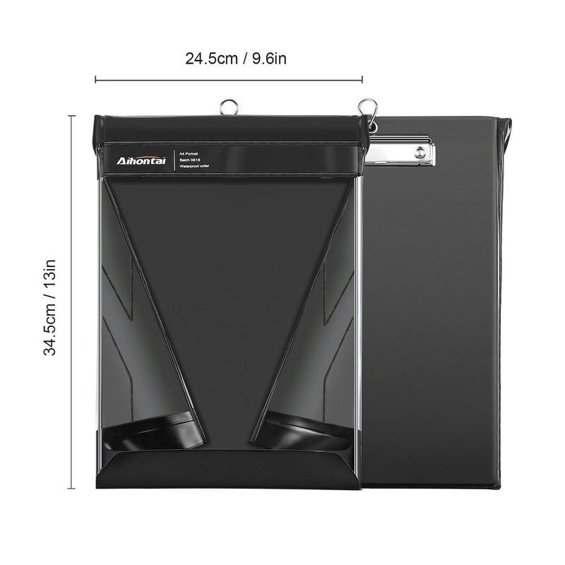 Waterproof Clipboard, Aihontai Professional Clipboard Storage A4 Letter Portrait Size Memo Clipboard - Premium PVC Material for Indoor Outdoor Use [18-Month Warranty](Black, A4 Portrait) Black
