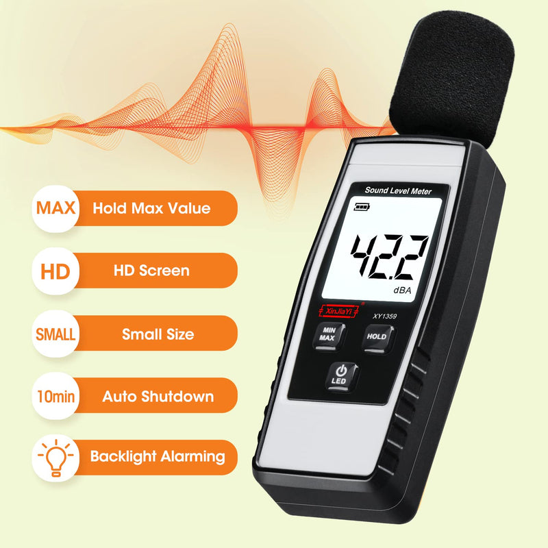 XinJiaYi Decibel Meter, Portable db Meter (Sound Level Meter), Digital Noise Meter, Range 30-130 dB(A) dB Meter, Noise Level Sound Monitor Tester Gray