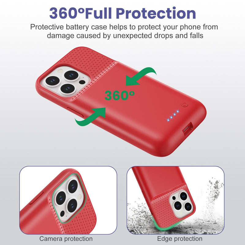 Ekrist Battery Case for iPhone 13/13Pro/14 (6.1 Inch),Real 7500mAh Battery Charging Case Portable Rechargeable Protective Extended Battery Charger Case for iPhone 13/13pro/14,Red