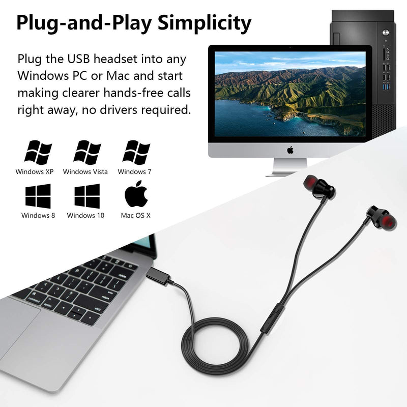 USB Headset with Microphone for PC, Noise Cancelling Computer Headphones for Laptop/ 8.2 FT, Lightweight PC Headset with Audio Controls & Mute Function for Office Live Broadcast Gaming Headset and PS4