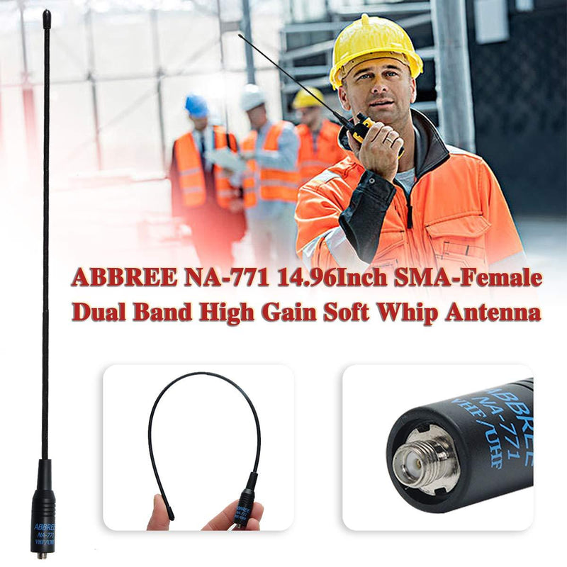 ABBREE NA-771 14.96Inch SMA-Female Dual Band VHF/UHF High Gain Soft Whip Antenna for Baofeng UV-5R BF-F8HP BF-888S Kenwood TYT Two Way Radio Handheld Antenna NA-771 14.96â€œ VHF/UHF