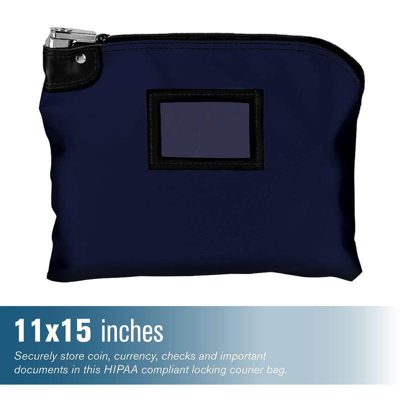 BankSupplies Laminated Nylon Locking Deposit Bag | Navy Blue | 15W x 11H | 2 Keys Included for Each Bag | HIPAA | Puncture Resistant Laminated Nylon | Double Stitched Seams Navy Blue
