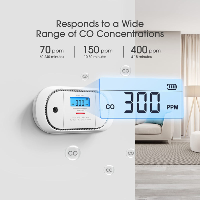 X-Sense Carbon Monoxide Detector Alarm with Digital LCD Display, 10-Year Battery Operated CO Alarm Detector with Peak Value Memory, XC01 1-Pack