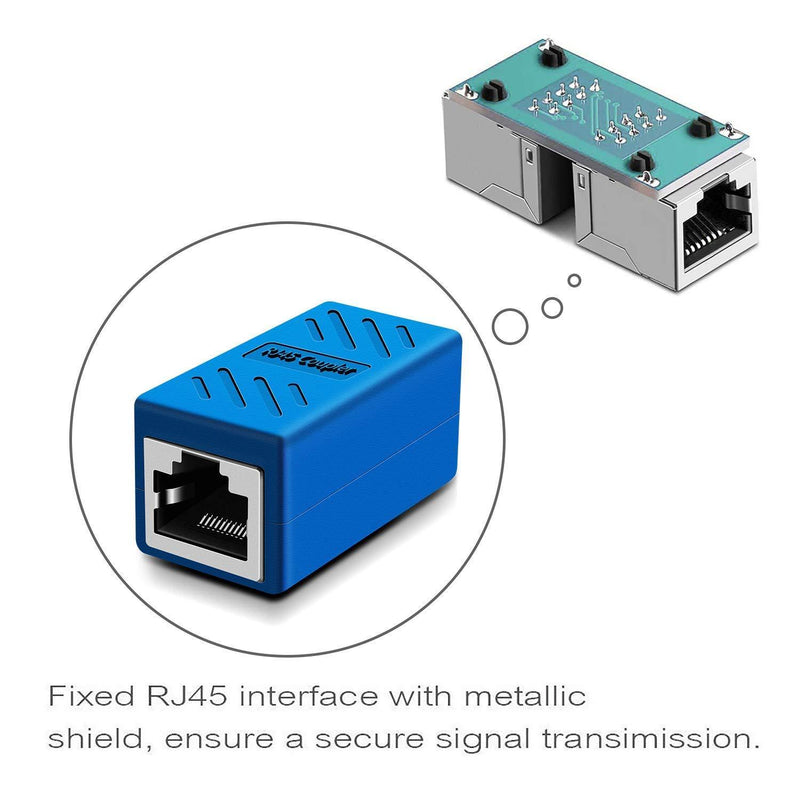 RJ45 Coupler, Cat6 RJ45 Coupler Ethernet Extension, Network Connectors for Cat7/Cat6/Cat5e/Cat5 Ethernet Cable - Network Cable Coupler Female to Female (Blue-5 Pack) RJ45 Ethernet Extension Coupler blue 5 pack