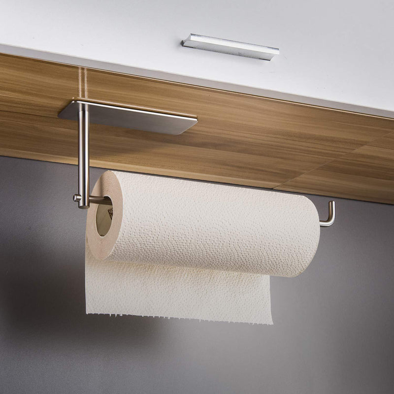 SUNTECH Paper Towel Holder Under Kitchen Cabinet - Self Adhesive Towel Paper Holder Stick on Wall, SUS304 Stainless Steel Rectangle-Silver