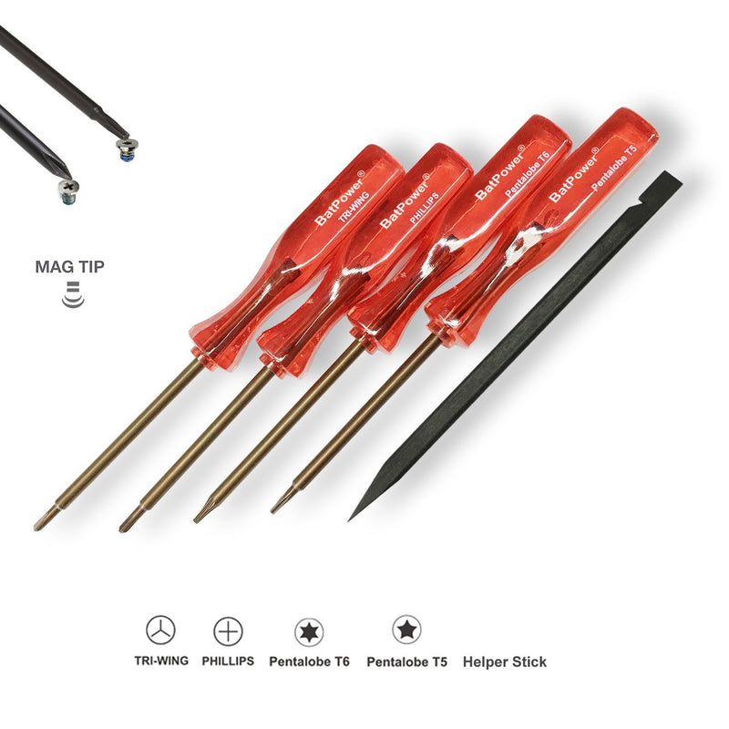 BatPower S2 Mac Laptop Screwdriver Set kit with Pentalobe 5 Pentalobe 6 Tri Wing Phillips Head and Helper Stick for Apple MacBook Pro/Air (All Version) KIT-5P