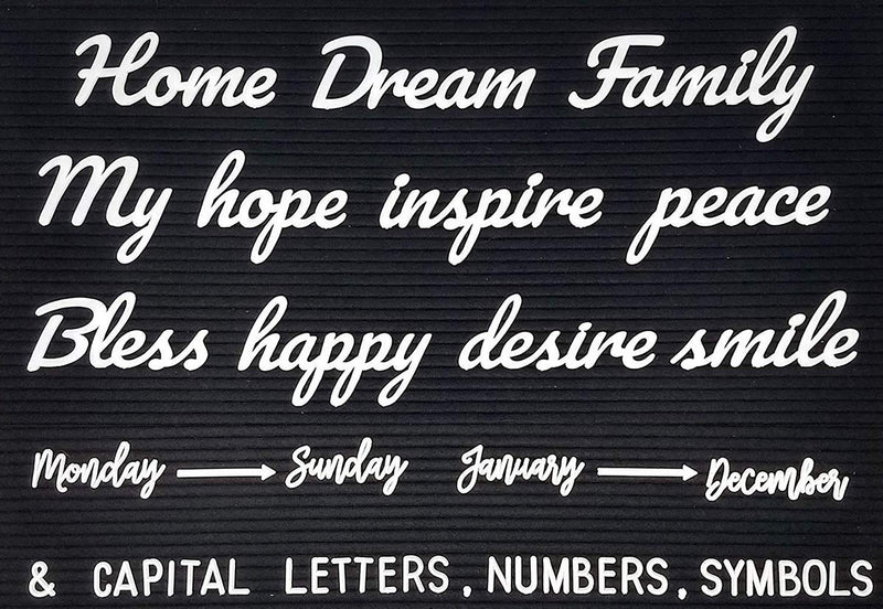 466 Extra White Letters with Organizer for Changeable Felt Letter Board Letters White (3/4 inch and 2 inch) + 11 Cursive Words + 12 Months + 7 Days + 1 Organizer Pre-Cut Plastic White Letters White Letters With Organizer, Sorted