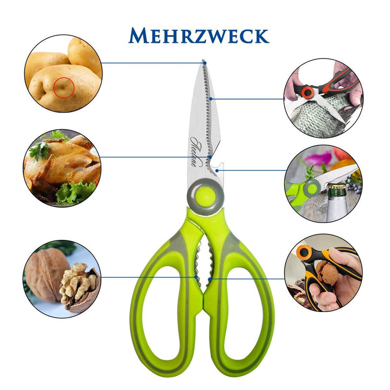 Kitchen Shears, Acelone Premium Heavy Duty Shears Ultra Sharp Stainless Steel Multi-function Kitchen Scissors for Chicken/Poultry/Fish/Meat/Vegetables/Herbs/BBQâ€¦ (Light Green) Light Green