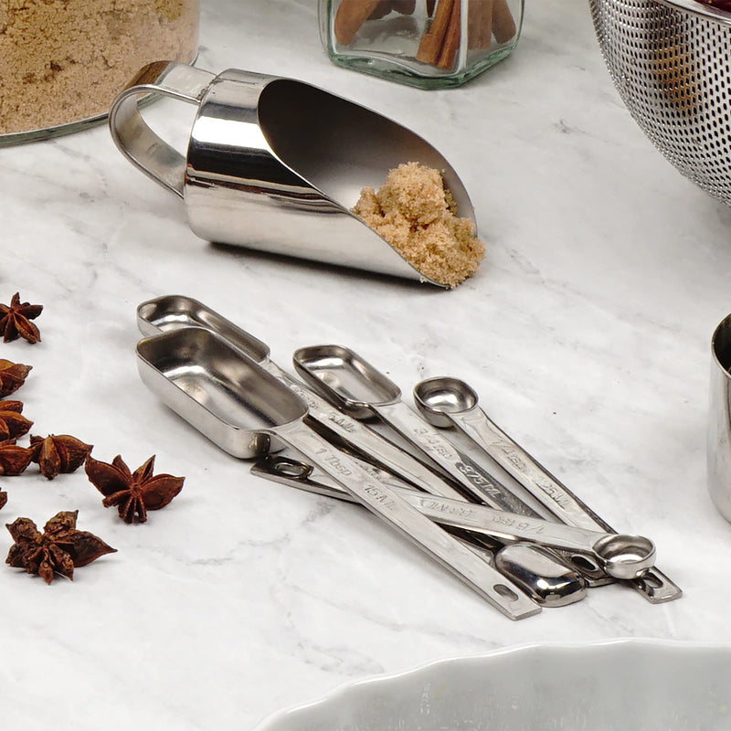 RSVP International Endurance Stainless Steel Spice Measuring Spoons, Set of 6 | 1/8 tsp to 1 Tbsp Measurements | Nest for Easy Storage | Dishwasher Safe | Dry or Liquid | Baking or Cooking