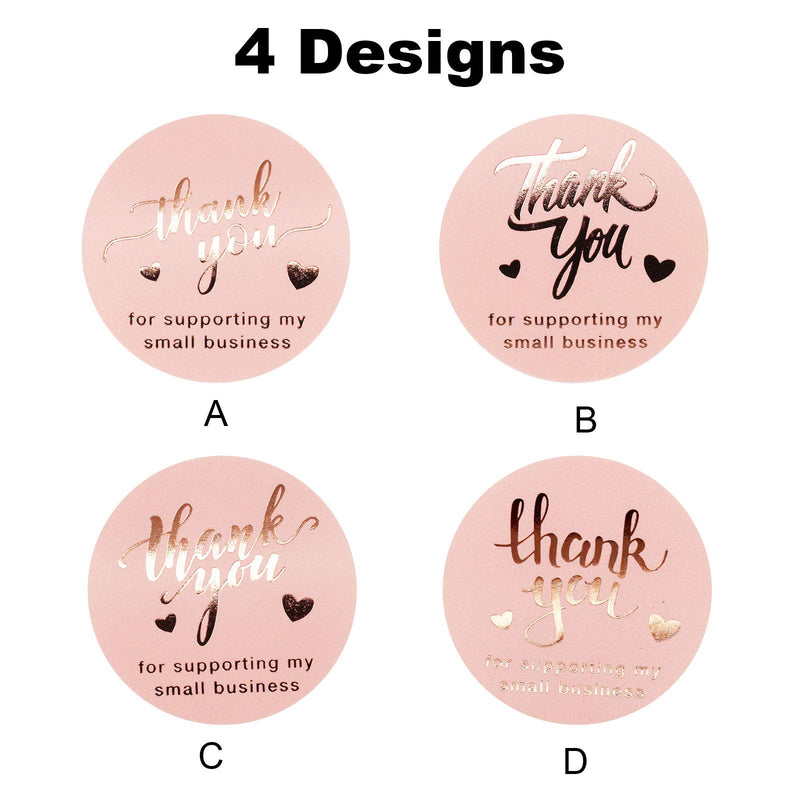 JDYFQIAN Thank You Stickers Roll 500pcs 1.5” Thank You for Supporting My Small Business Stickers with 4 Designs Gold Foil Thank You Stickers Labels for Business Pink Thank You Small Business Stickers