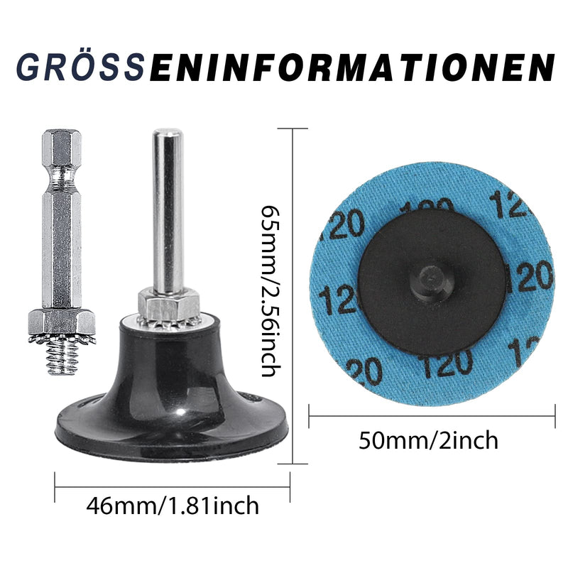 Shineboc 48 piece sanding disc set, grit size 40/60/80/120, 2 inch (50 mm) zirconium corundum grinding disc for metal, wood, steel, serrated disc for cutting angle grinder + 2" tray + 1 round rod