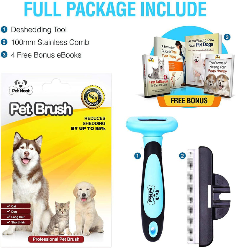 Pet Neat Pet Grooming Brush Effectively Reduces Shedding by Up to 95% Professional Deshedding Tool for Dogs and Cats Blue