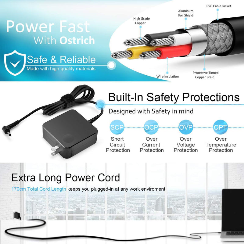 IdeaPad Charger 65W 45W Round Tip Power Supply AC Adapter for Lenovo IdeaPad 330-14, 330-15, 330-17, 510-15, 330s-14, 330s-15 Lenovo Flex 6-14 Laptop Charger