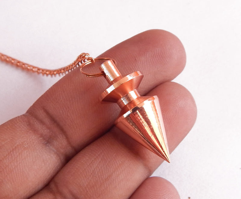 Cone with Round Ring Copper Metal Pendulum. Healing Dowsing Metaphysical Meditation Divination Pendulum. Round Ring Plate - Copper