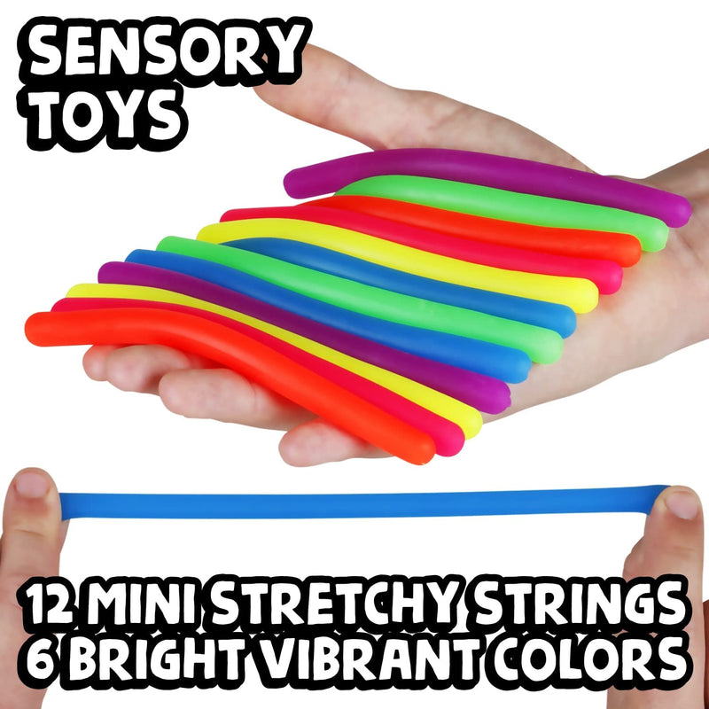 BunMo Stretchy Strings Fidget Toys - Small Fidget Noodles - Calming Noodle Fidget Stress and Anxiety Toys - Ideal Sensory Noodles or Stretchy Noodles. Stretchy Strings 12PK - Shorties