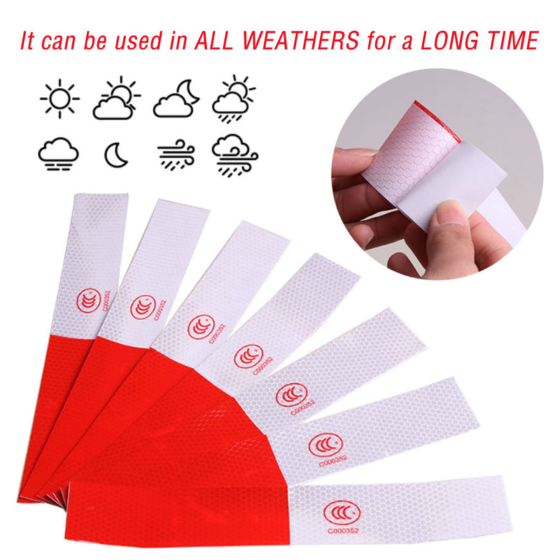 20Pcs Red White Micro Prismatic Sheeting Reflective Tape 2" X 12' Waterproof Reflector Tape Self-Adhesive Reflector Sticker Conspicuity Safety Warning Tape for Truck Trailer Pickup