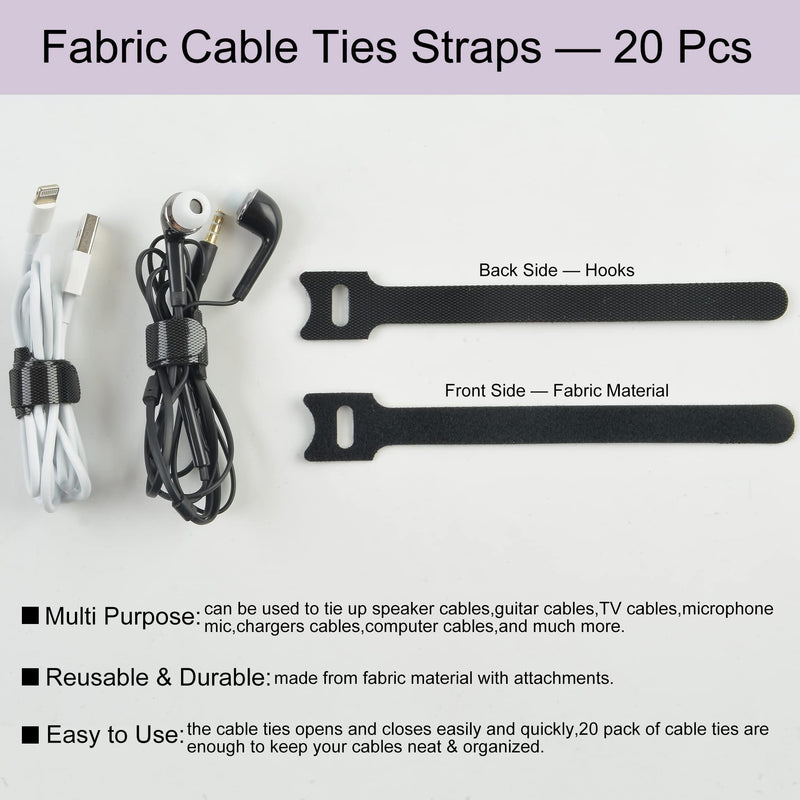 Electronics Organizer 6 Sections Clear Acrylic Cable Storage Bin Box Cord Holder with 20 PCS Reusable Fastening Fabric Cable Ties Straps Cord Wraps (6 Sections/with Cover) 6 Section / With Lid