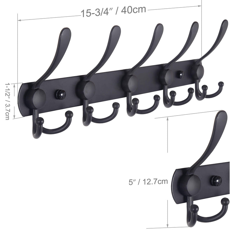WEBI Coat Rack Wall Mounted Black,5 Tri Hooks for Hanging Coats,Wall Coat Hanger,Jacket Hanger,Wall Rack for Clothes,Backpack 1 Pack