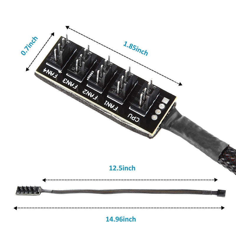 GeekerChip 4-pin PWM fan hub, 5-port fan hub, 4-pin connector for PC fan hub, 4 PIN PWM fan splitter cable, suitable for computer PC fan cable 5 way