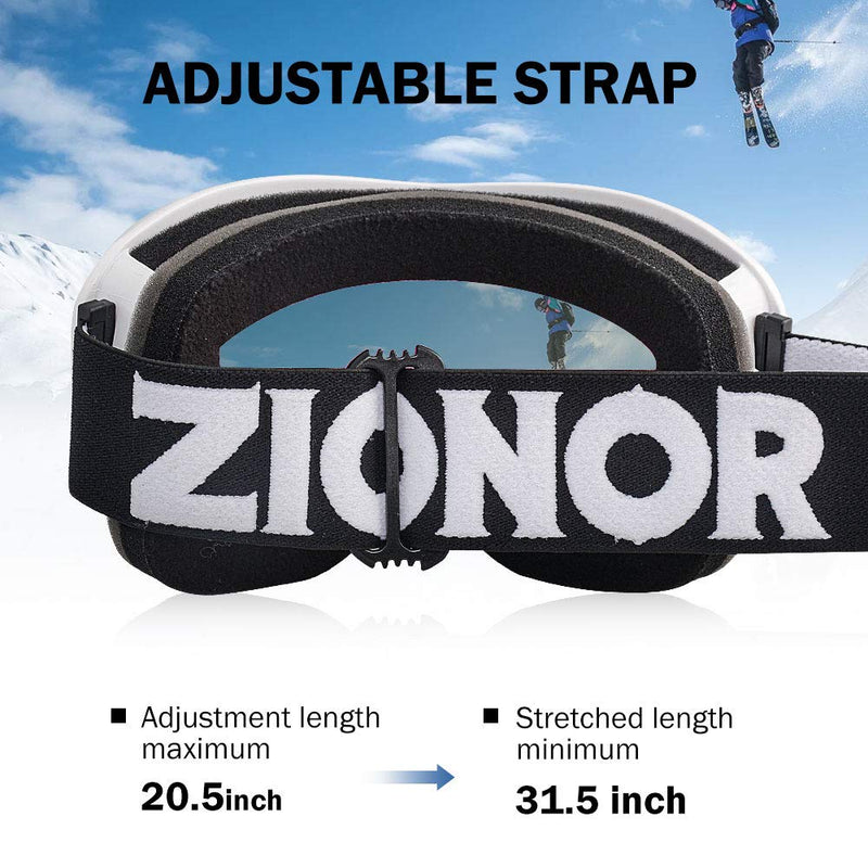 ZIONOR Lagopus Ski Goggles - Snowboard Snow Goggles for Men Women Adult Youth A0-vlt 8.6% White Frame Silver Lens