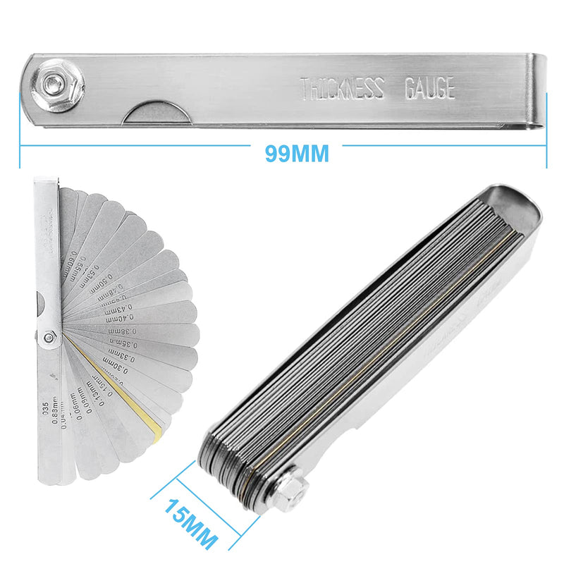 XTVTX 32 blade feeler gauges, valve gauge, distance gauge, high-precision feeler gauge stainless steel with dual marked metric and imperial gap measuring tool.