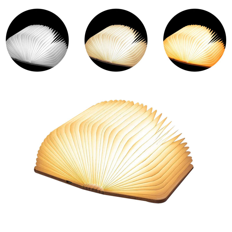 Wooden Book Lamp, Novel Folding Book Lamp Night Light, White Light Yellow Light Warm Yellow Light Color Change with USB, 360° Folding Lamp Suitable for Home and Office
