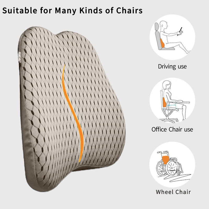 XINJUN Memory Foam car Lumbar Support Pillow - Memory Foam Back Cushion - Used for car Seats, Office Chairs, recliners, Sofas, etc. (Beige) Beige