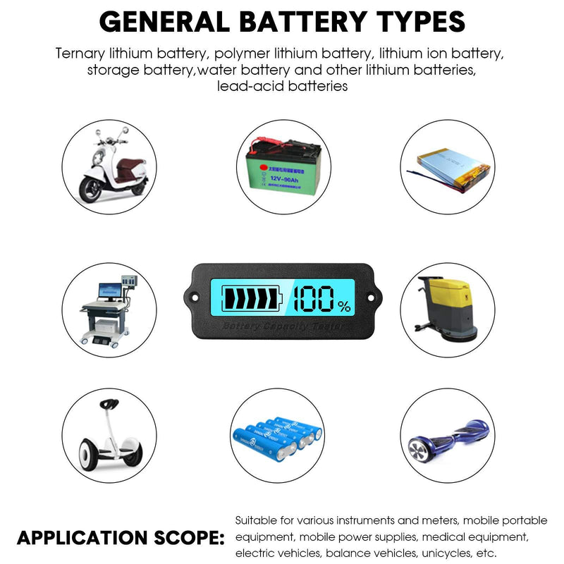 Weewooday Battery Meter Blue Back-Light Capacity Monitor DC 8-63V Digital Battery Indicator DC 12V 24V 36V 48V -Acid and Lithium-ion Battery Indicator (2)