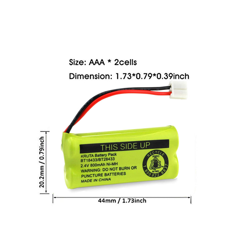 KRUTA 2.4V Rechargeable Battery Compatible with Cordless Phones BT18433 BT184342 BT28433 BT284342 BT-8300 BATT-6010 BT1011 BT1018 BT1022 BT1031 89-1326-00-00/89-1330-01-00/CPH-515D Pack 2