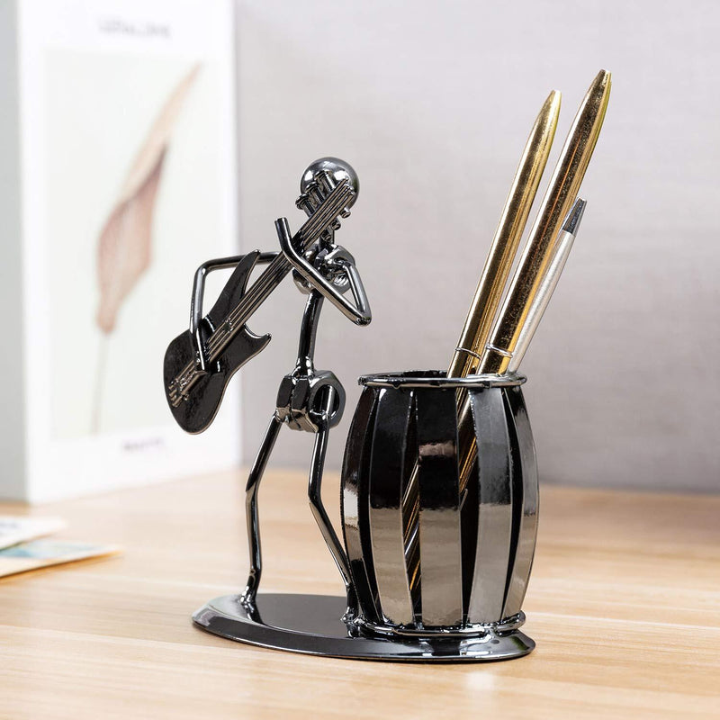 Decorative Gun Metal Gray Guitar Rocker Design Pencil/Pen Holder Cup Office Supply Desktop Stand Gunmetal