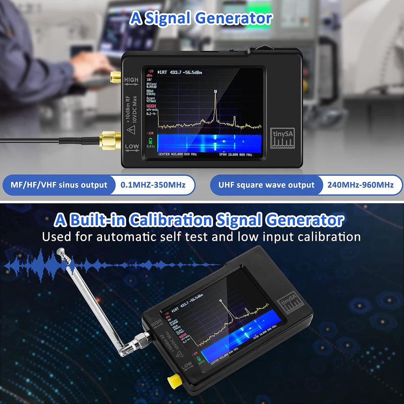 Portable tinySA Spectrum Analyzer - AURSINC Hand Held Frequency Analyzer 2021 Upgraded V0.3.1 | 100kHz to 960MHz MF/HF/VHF UHF Input | ESD Protected Function & 2.8 inch Touchscreen | Signal Generator