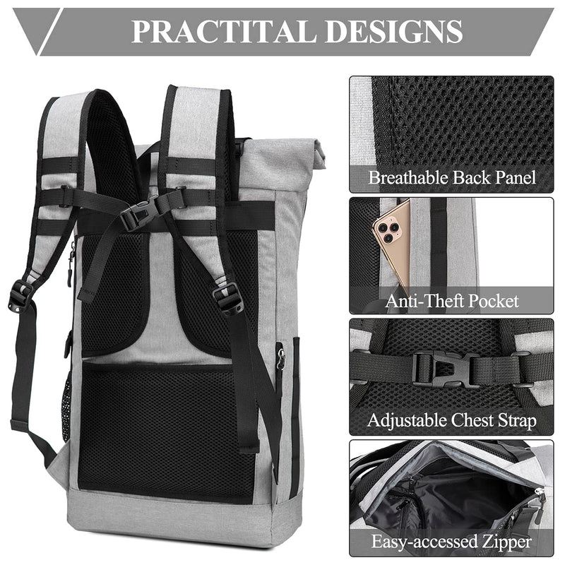 Laptop Backpack for Men Women, Kasqo 17 Inch Large Capacity Water Resistant Multi Pockets Bag, Business Computer Formal Backpack College School Student Casual Bookbag, Light Grey