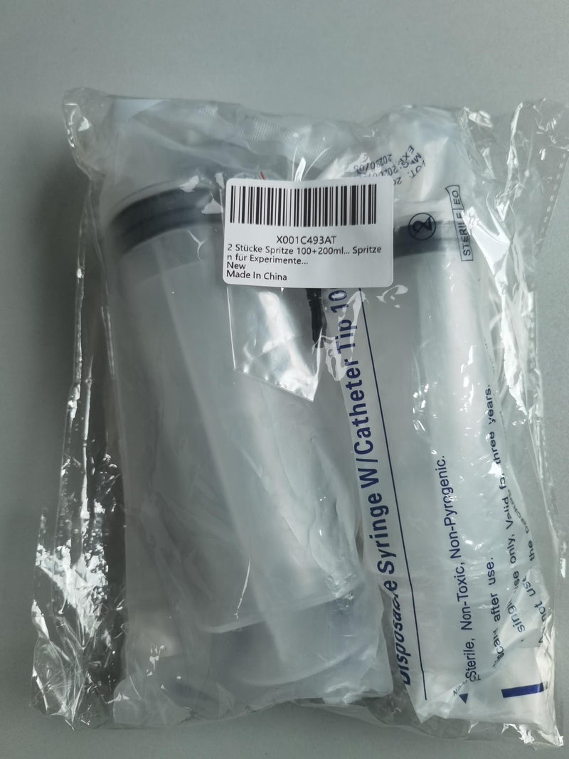 2 pieces syringe 100 + 200 ml syringe with tube, dosing syringe, oil syringe, plastic syringe for liquid transfer, syringes for experiments...