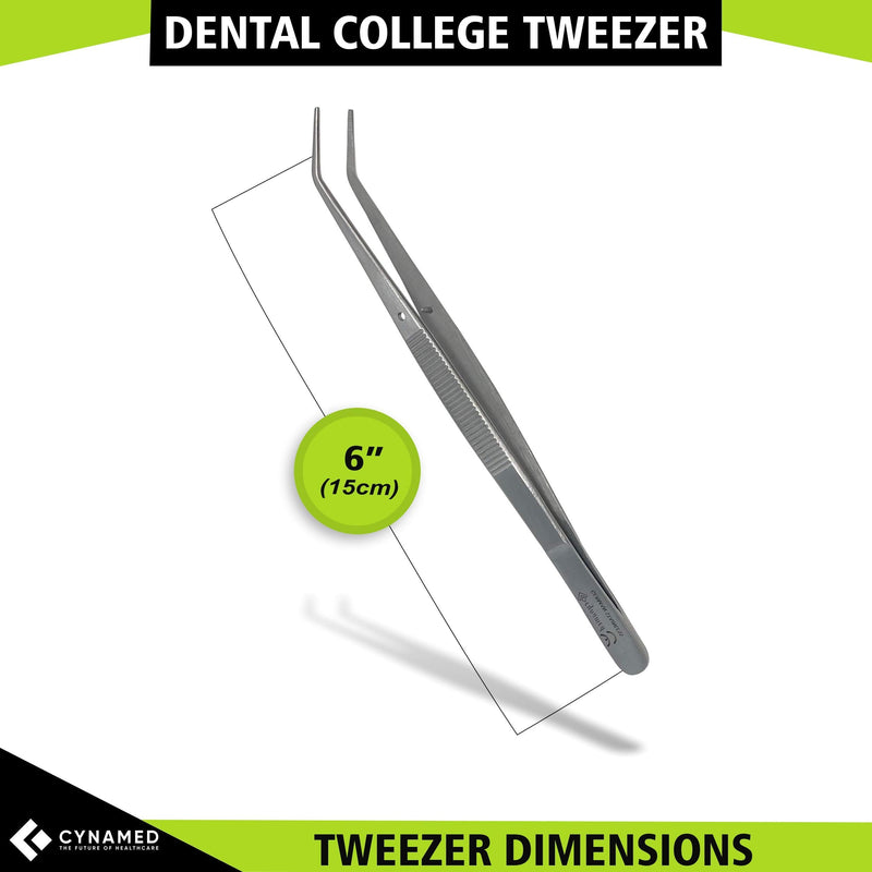 Cynamed Premium Dental College Tweezer Tools-Stainless Steel with Curved Serrated Tip Multipurpose Forceps for Oral Care Denture Teeth Cleaning (1) 1