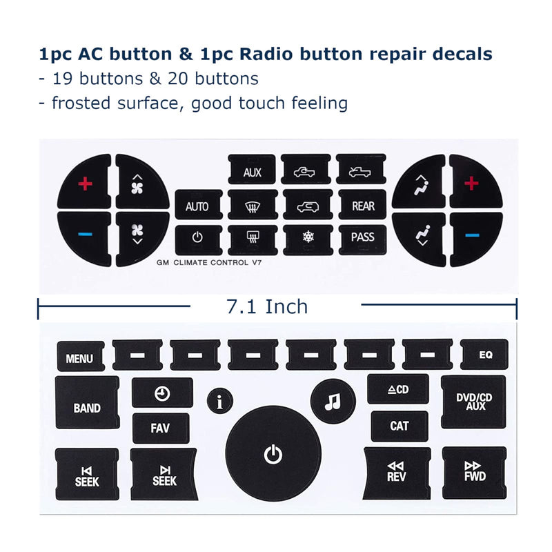 Ombialo AC & Radio Dash Button Repair Kit, Stickers Decals Compatible with GM Vehicles, GMC Chevrolet Tahoe Yukon Acadia Sierra 2006-2014, 1pc AC19 + 1pc Radio20 1 AC19+Radio20