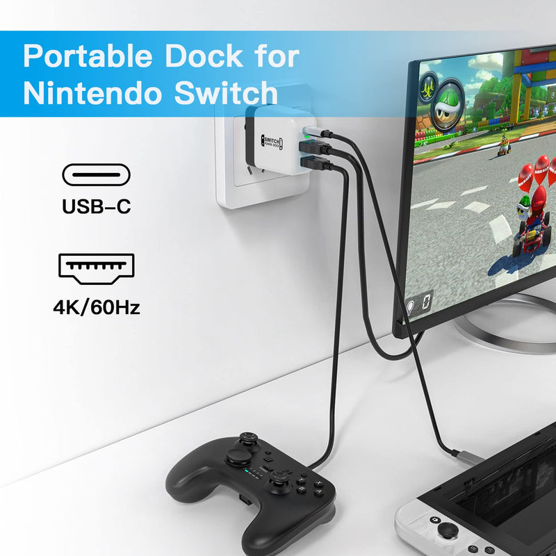 Switch Dock Charger for Nintendo Switch, Mirabox 36W Portable TV Docking Station for Nintendo Switch with 4K@60Hz HDMI/USB2.0/PD USB-C Fast Charging Ports, Full-Featured USB-C to USB-C Cable Included White