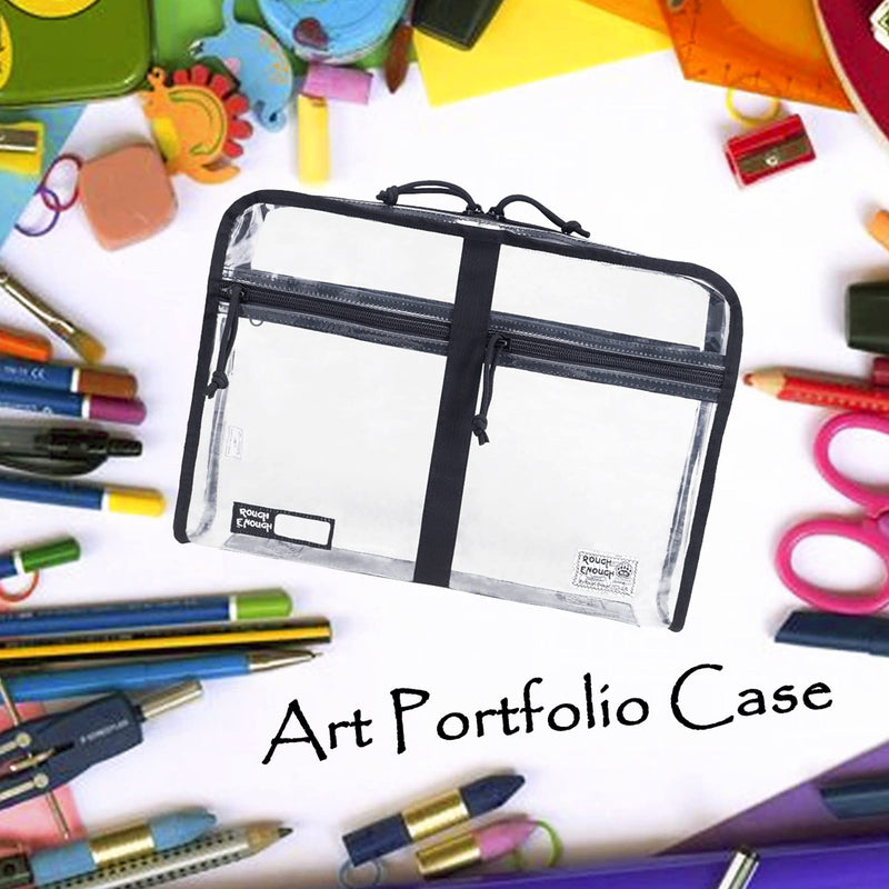 Rough Enough Clear Document Bag Pouch File Folders Organizer Art Portfolio Case Small for A4 Paper Notebook School Supplies for Teachers Black