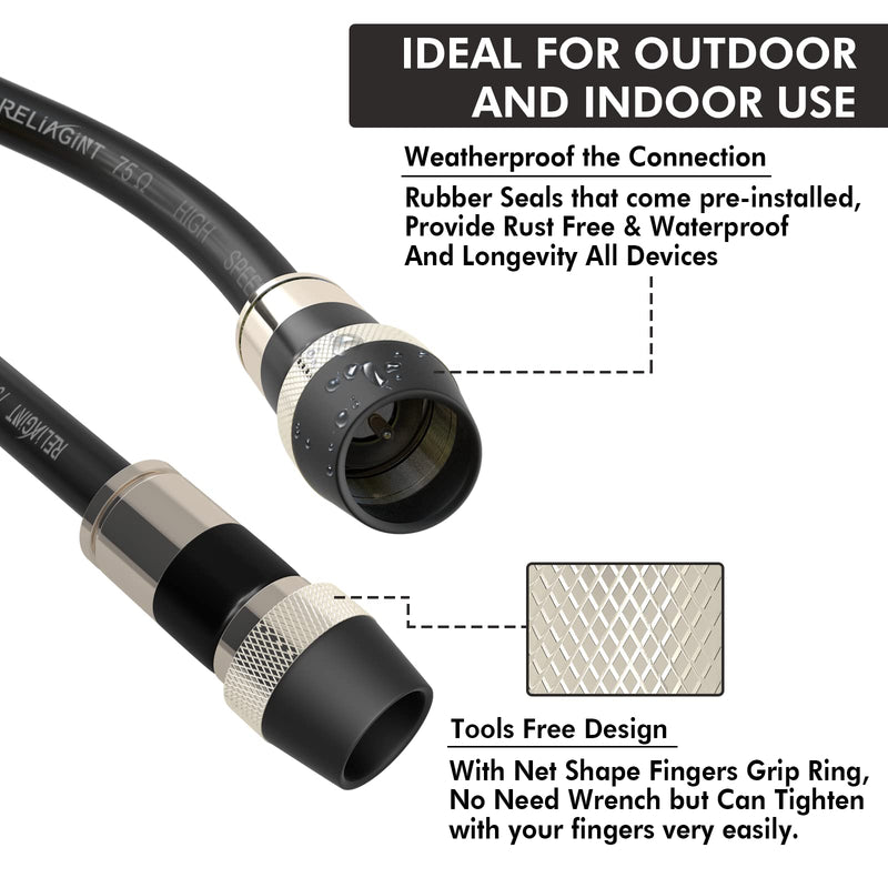 Coaxial Cable 25FT, RG6 Coax Cable Cord for TV with Weatherproof Rubber Boot - Ideal Outdoor TV Cable Wire and Antenna Wire Extension Cable, Tri-Shield UV - Fire Resistant Wall Rated - by RELIAGINT 25 FT